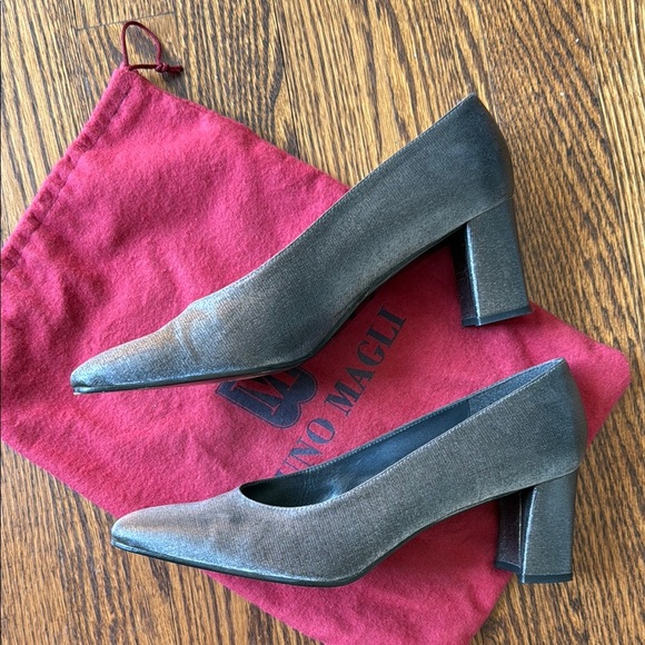 Stuart Weitzman Silver Women's 7.5 Square Toe Block Heel Shoes - Picture 3 of 6